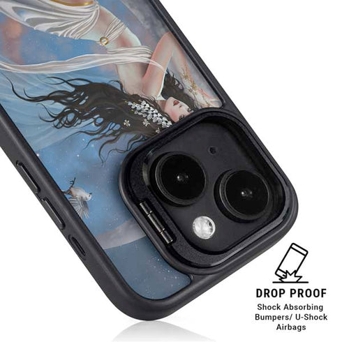 Fairy on Moon with Birds by Nene Thomas iPhone 15 Kickstand Case